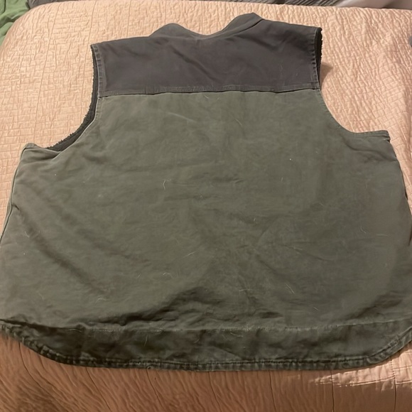 Carhartt Green Black Two Toned Canvas Sherpa Lined Vest Front Zip 2XL V33-355 - Picture 8 of 10